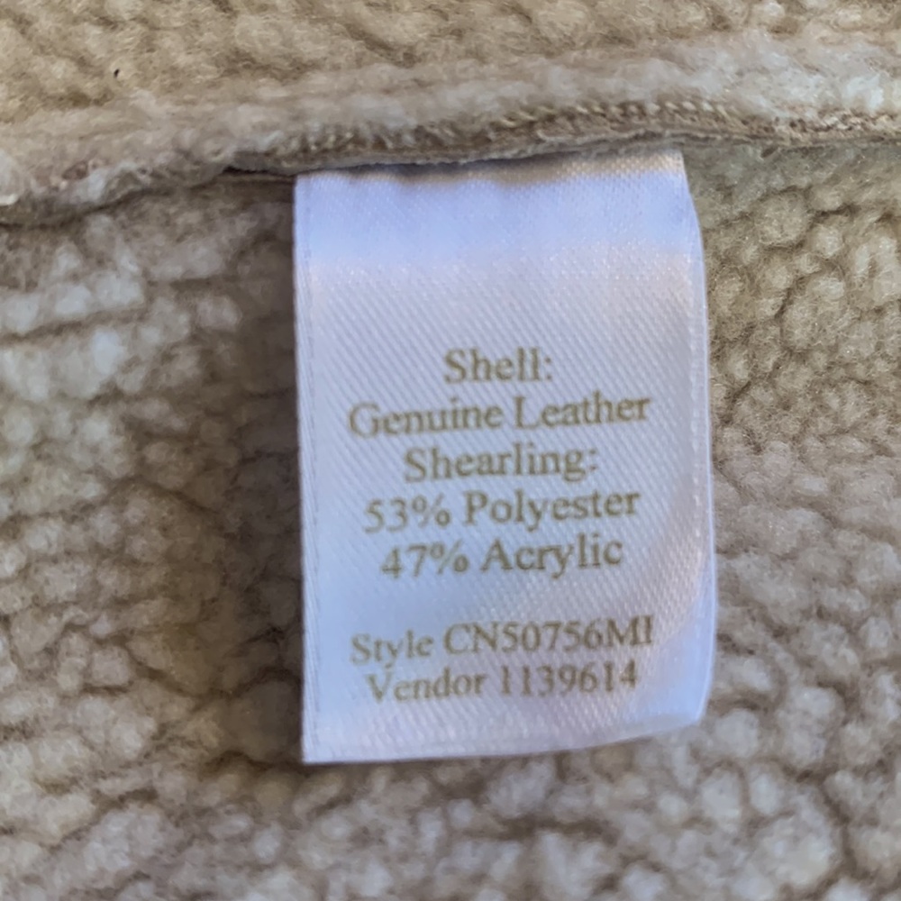 Genuine leather lines with shearling beige coat size M - Picture 6 of 9